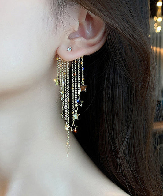 Oversize Gold Alloy Star Tassel Drop Earrings LY1789 - fabuloryshop