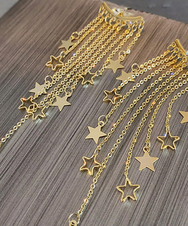 Oversize Gold Alloy Star Tassel Drop Earrings LY1789 - fabuloryshop