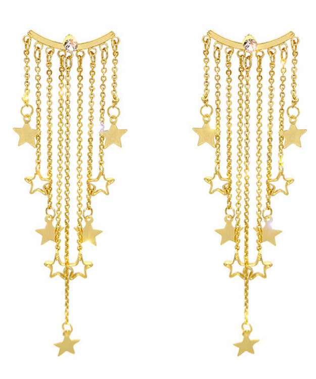 Oversize Gold Alloy Star Tassel Drop Earrings LY1789 - fabuloryshop