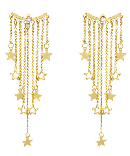 Oversize Gold Alloy Star Tassel Drop Earrings LY1789 - fabuloryshop