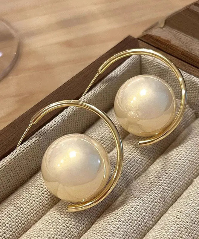 Oversize Gold Overgild Pearl Hoop Earrings Ada Fashion