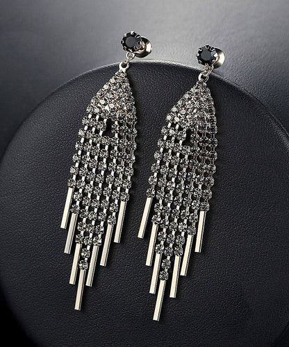 Oversize Grey Zircon Tassel Drop Earrings LY2295 - fabuloryshop