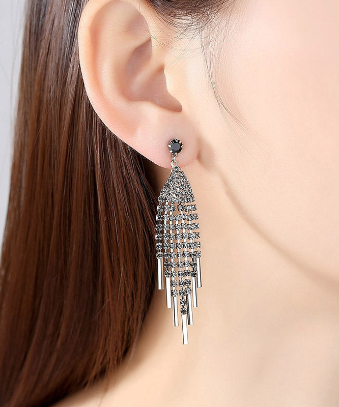 Oversize Grey Zircon Tassel Drop Earrings LY2295 - fabuloryshop