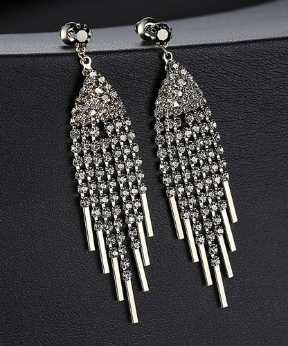 Oversize Grey Zircon Tassel Drop Earrings LY2295 - fabuloryshop