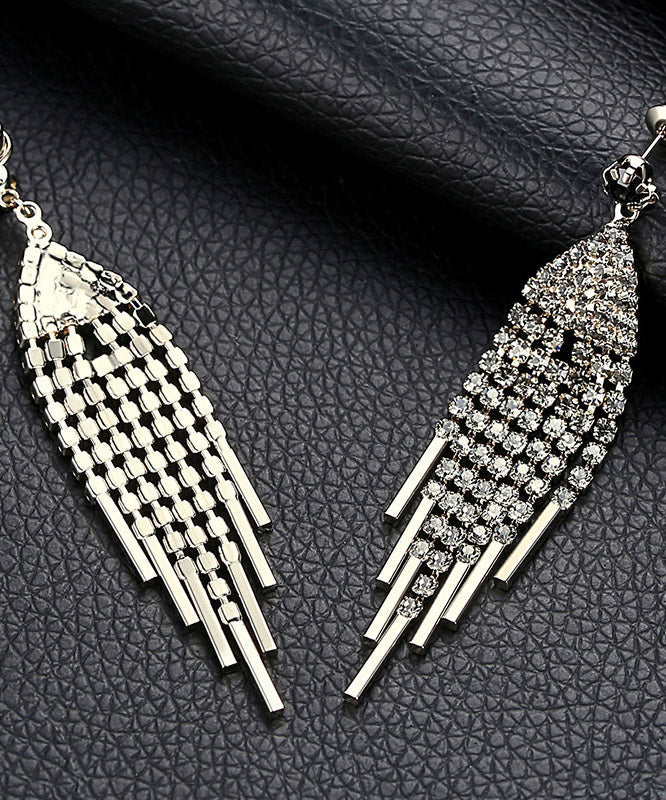 Oversize Grey Zircon Tassel Drop Earrings LY2295 - fabuloryshop