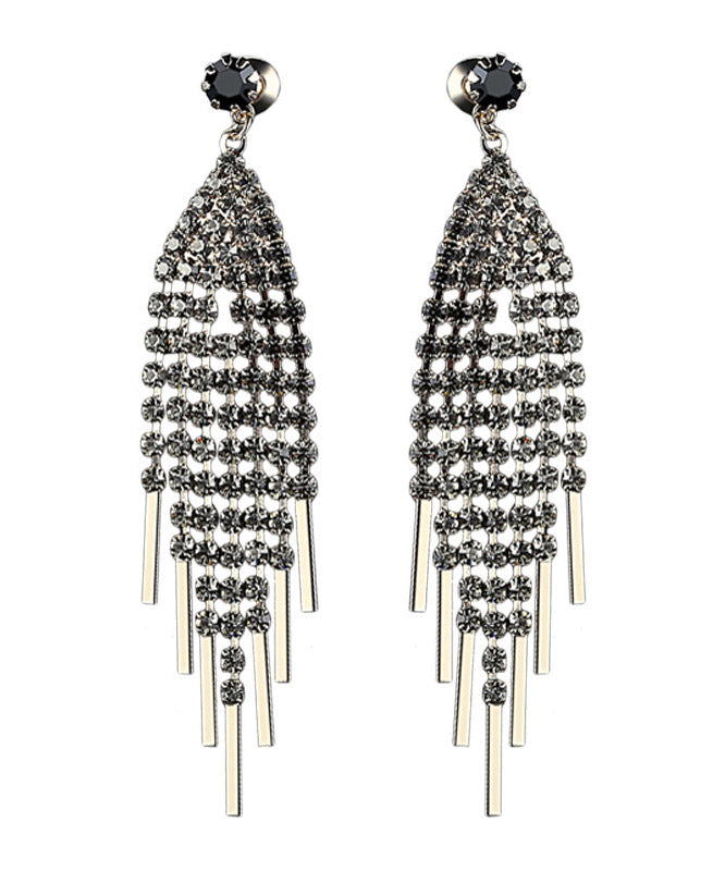 Oversize Grey Zircon Tassel Drop Earrings LY2295 - fabuloryshop