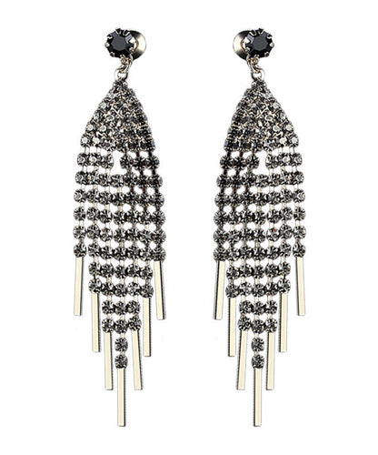 Oversize Grey Zircon Tassel Drop Earrings LY2295 - fabuloryshop