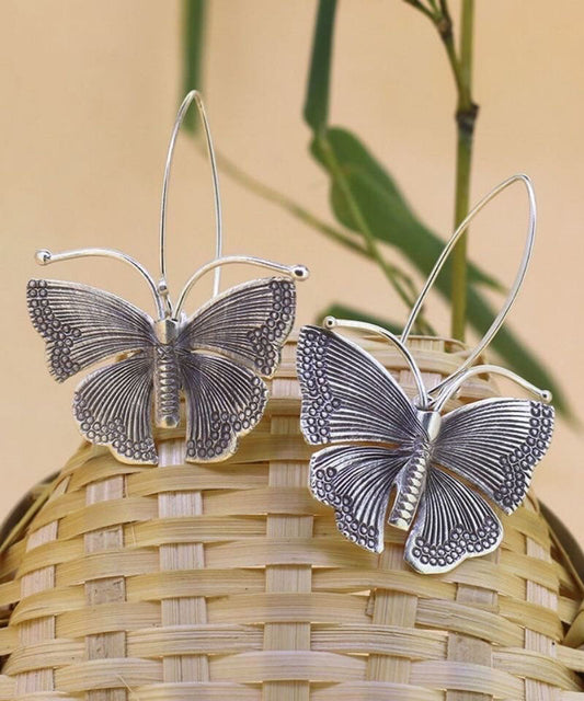 Oversize Silk Sterling Silver Butterfly Hoop Earrings Ada Fashion