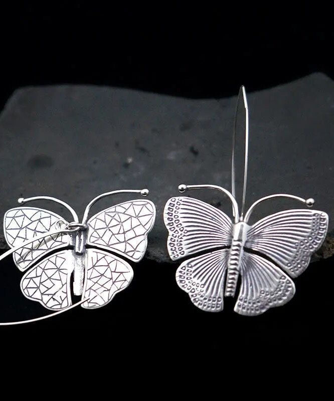 Oversize Silk Sterling Silver Butterfly Hoop Earrings TW1044