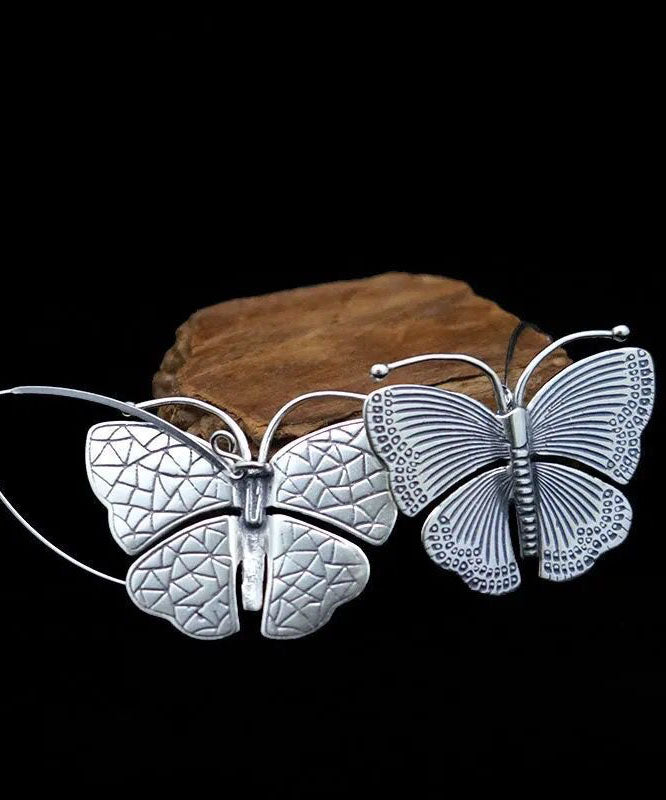 Oversize Silk Sterling Silver Butterfly Hoop Earrings TW1044 - fabuloryshop