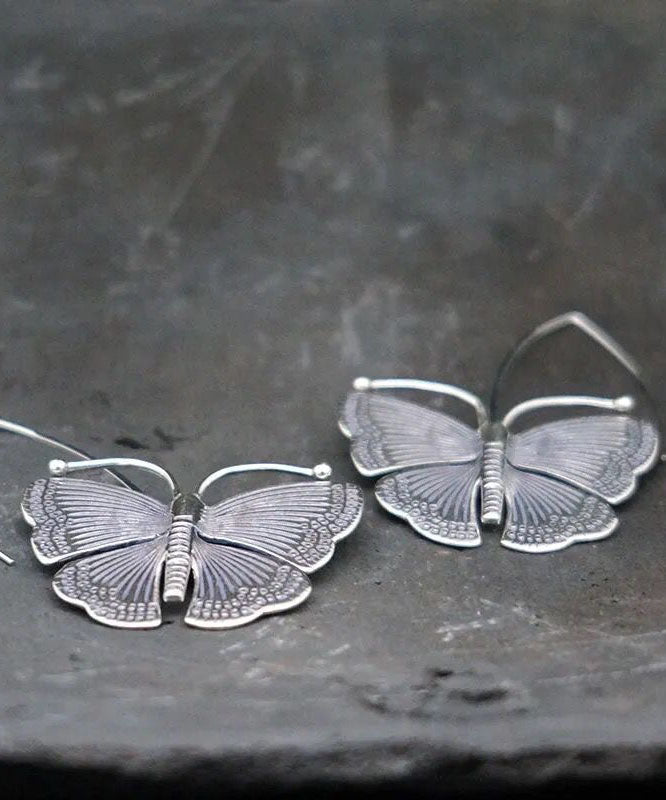 Oversize Silk Sterling Silver Butterfly Hoop Earrings TW1044 - fabuloryshop