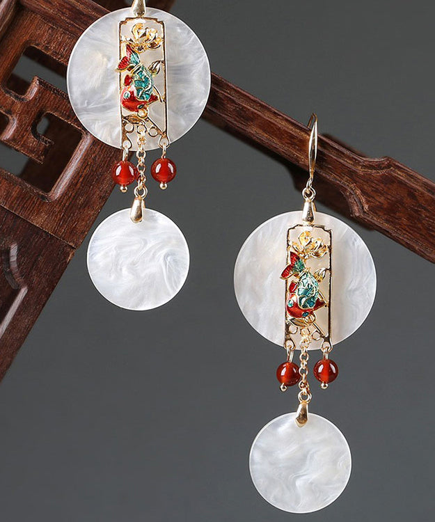 Oversize White Sterling Silver Copper Drop Earrings LY2266 - fabuloryshop