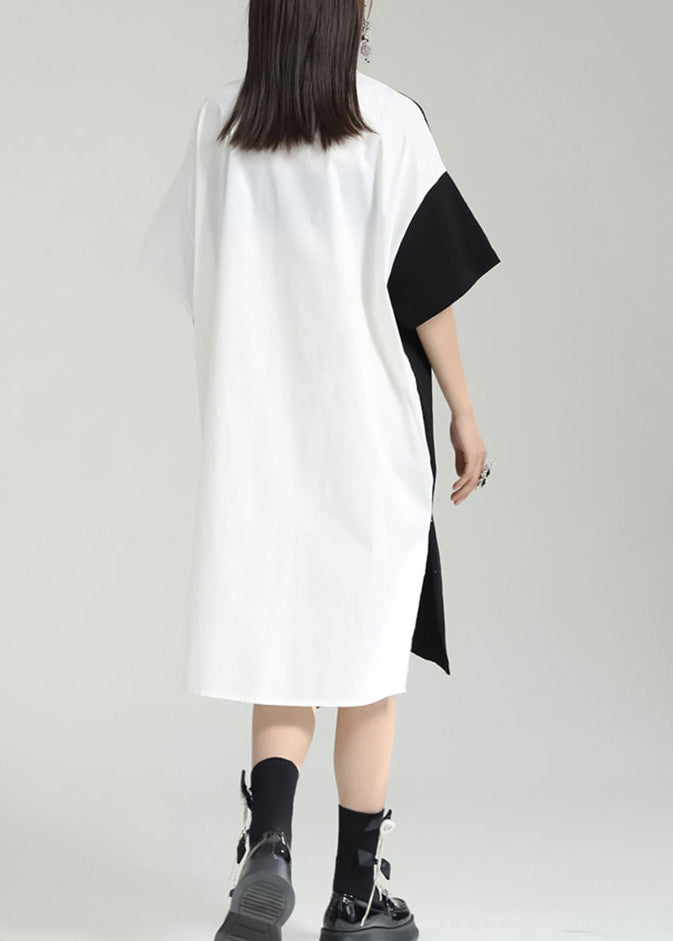Oversized Black Peter Pan Collar Patchwork Cotton Shirts Dress Summer Ada Fashion