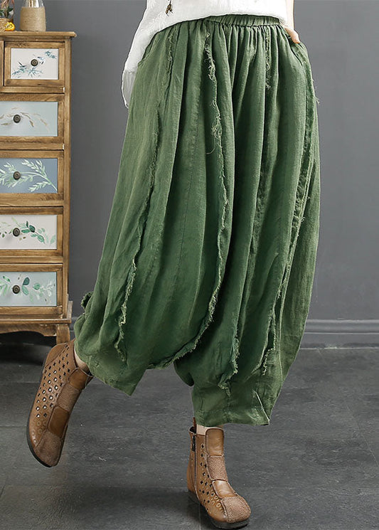 Oversized Green Pockets Wrinkled Patchwork Linen Harem Pants Summer Ada Fashion