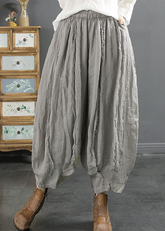 Oversized Green Pockets Wrinkled Patchwork Linen Harem Pants Summer Ada Fashion