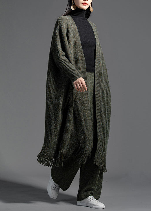 Oversized Green Tasseled Knit Loose Cardigan Spring LY0025 - fabuloryshop