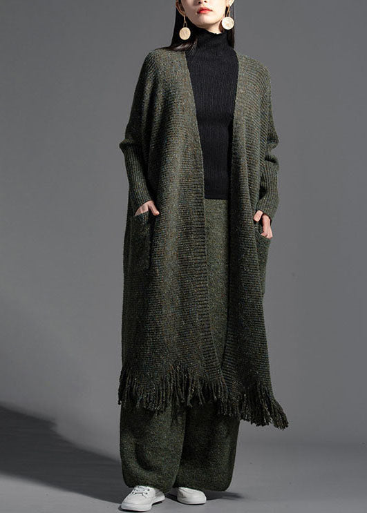 Oversized Green Tasseled Knit Loose Cardigan Spring LY0025 - fabuloryshop