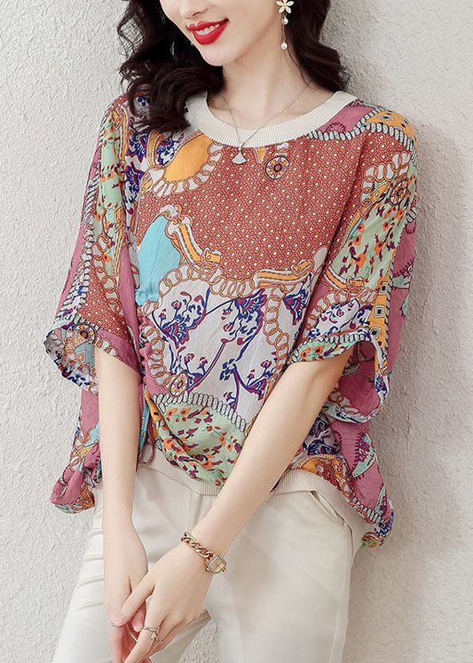Oversized Pink O Neck Print Patchwork Cotton T Shirts Tops Summer Ada Fashion