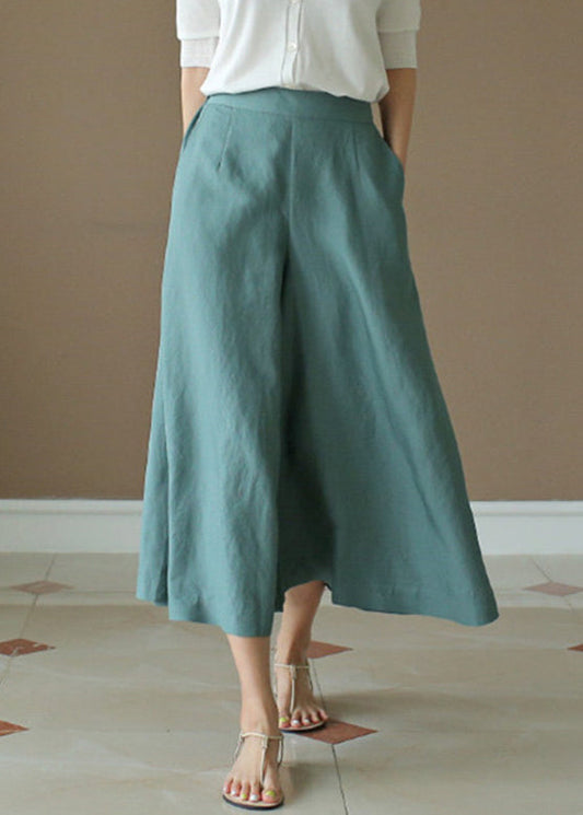 Peacock Blue Elastic Waist Solid Wide Leg Pants LY2596 - fabuloryshop