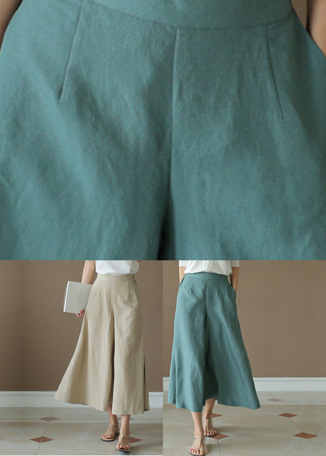 Peacock Blue Elastic Waist Solid Wide Leg Pants LY2596 - fabuloryshop