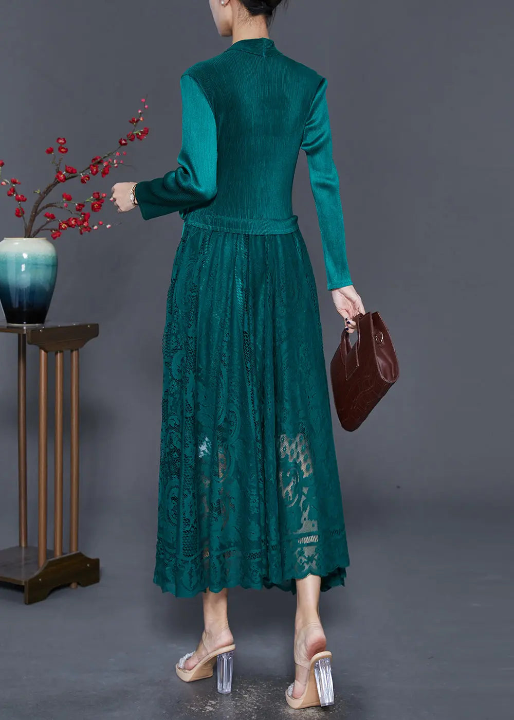 Peacock Green Patchwork Silk Velour Cinched Dress Exra Large Hem Fall Ada Fashion