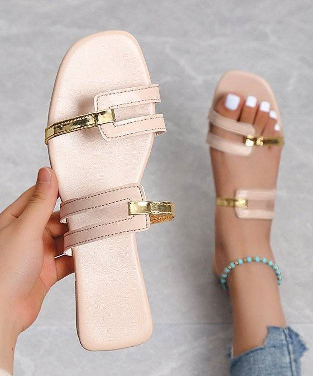 Peep Toe Faux Leather Beige Fashion Splicing Flats Slide Sandals LY4352 - fabuloryshop