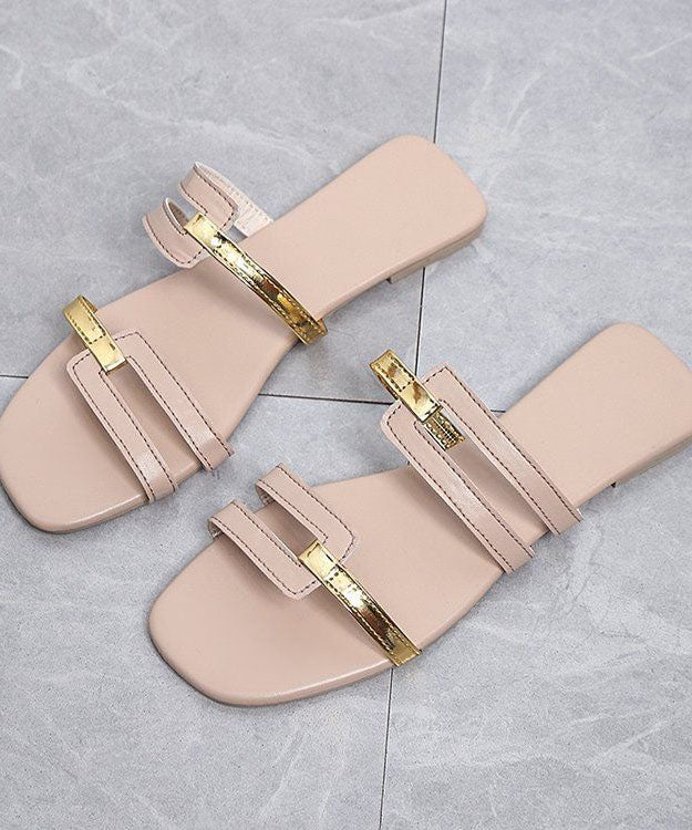 Peep Toe Faux Leather Beige Fashion Splicing Flats Slide Sandals LY4352 - fabuloryshop