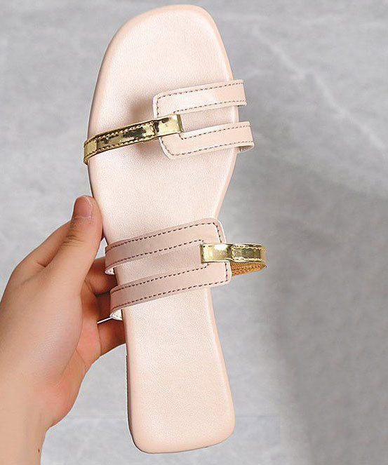 Peep Toe Faux Leather Beige Fashion Splicing Flats Slide Sandals LY4352 - fabuloryshop