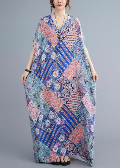 Pink Blue Patchwork Vacation Cotton Maxi Dresses Summer LY6085 - fabuloryshop