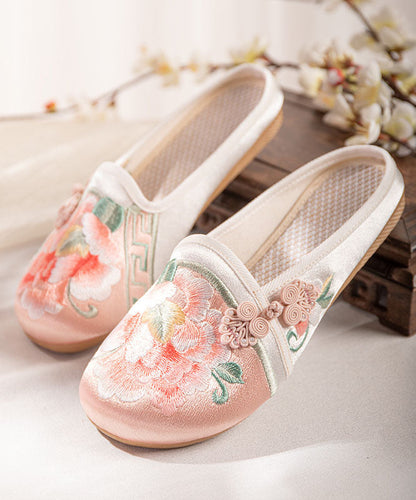 Pink Embroideried Slide Sandals Handmade Splicing Cotton Fabric LY7676