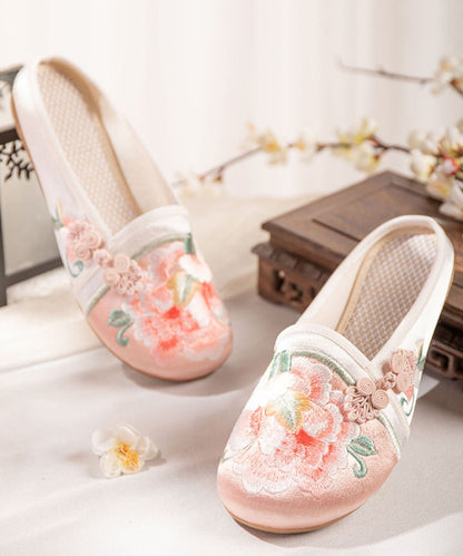 Pink Embroideried Slide Sandals Handmade Splicing Cotton Fabric LY7676