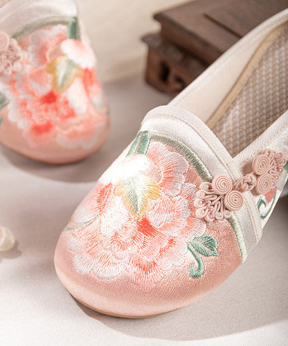 Pink Embroideried Slide Sandals Handmade Splicing Cotton Fabric LY7676