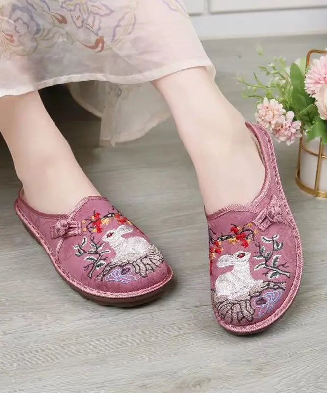 Pink Embroidery Retro Splicing Slide Sandals Ada Fashion