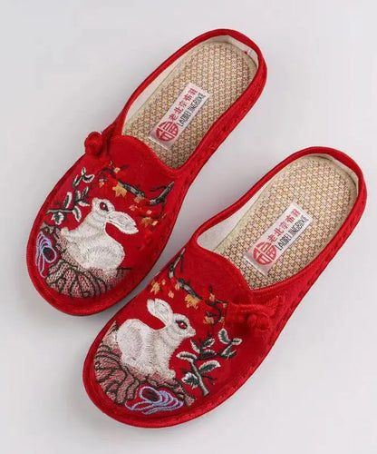 Pink Embroidery Retro Splicing Slide Sandals Ada Fashion