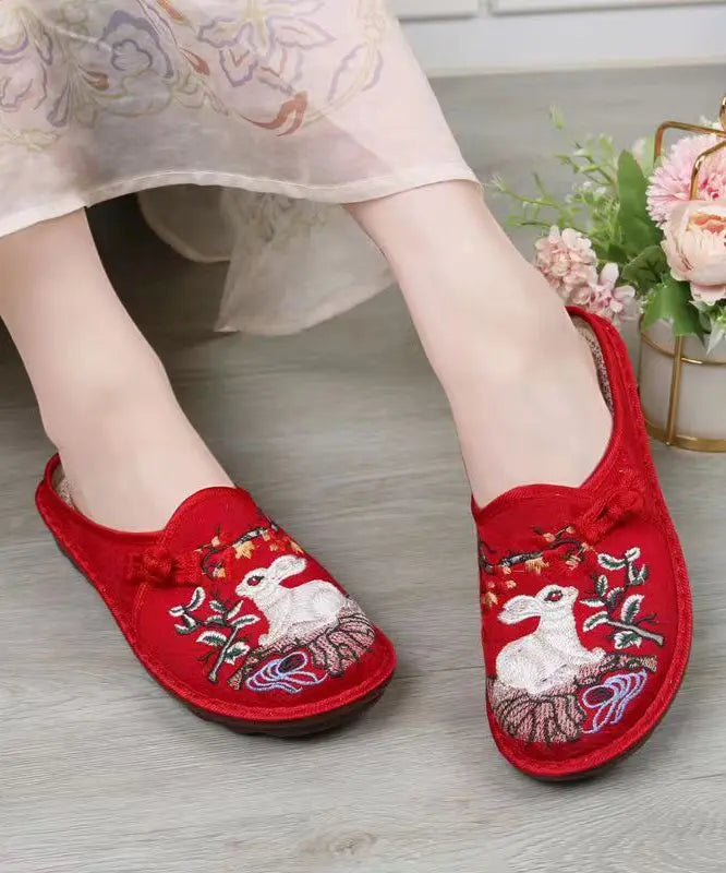 Pink Embroidery Retro Splicing Slide Sandals Ada Fashion