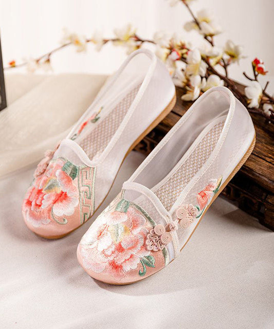 Pink Flat Shoes For Women Splicing Tulle Embroideried LY7649