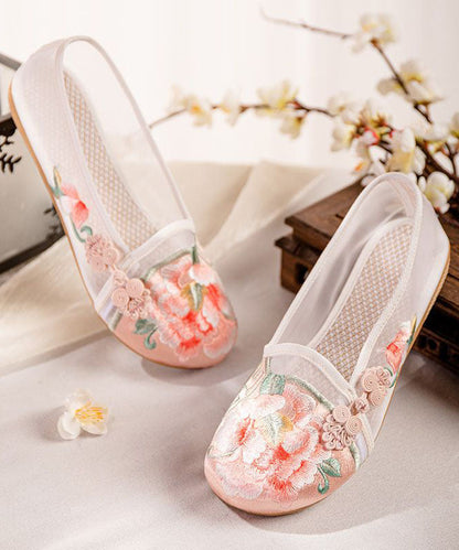 Pink Flat Shoes For Women Splicing Tulle Embroideried LY7649