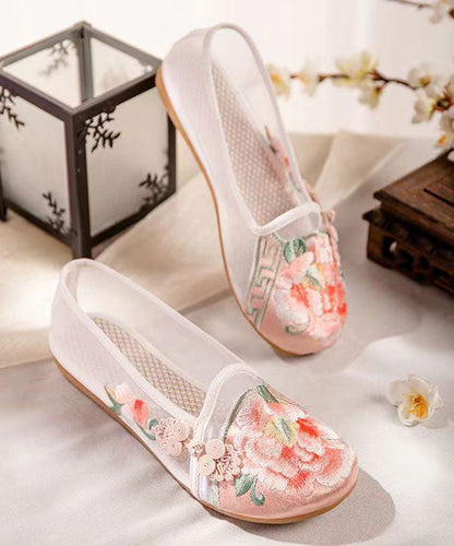 Pink Flat Shoes For Women Splicing Tulle Embroideried LY7649