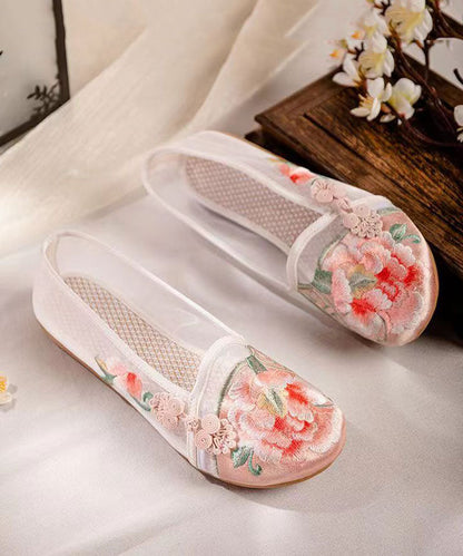 Pink Flat Shoes For Women Splicing Tulle Embroideried LY7649