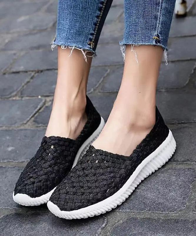 Pink Flat Shoes Knit Fabric Handmade Splicing Women Ada Fashion