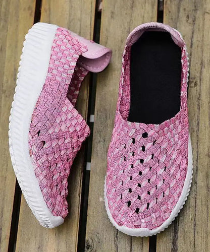 Pink Flat Shoes Knit Fabric Handmade Splicing Women Ada Fashion