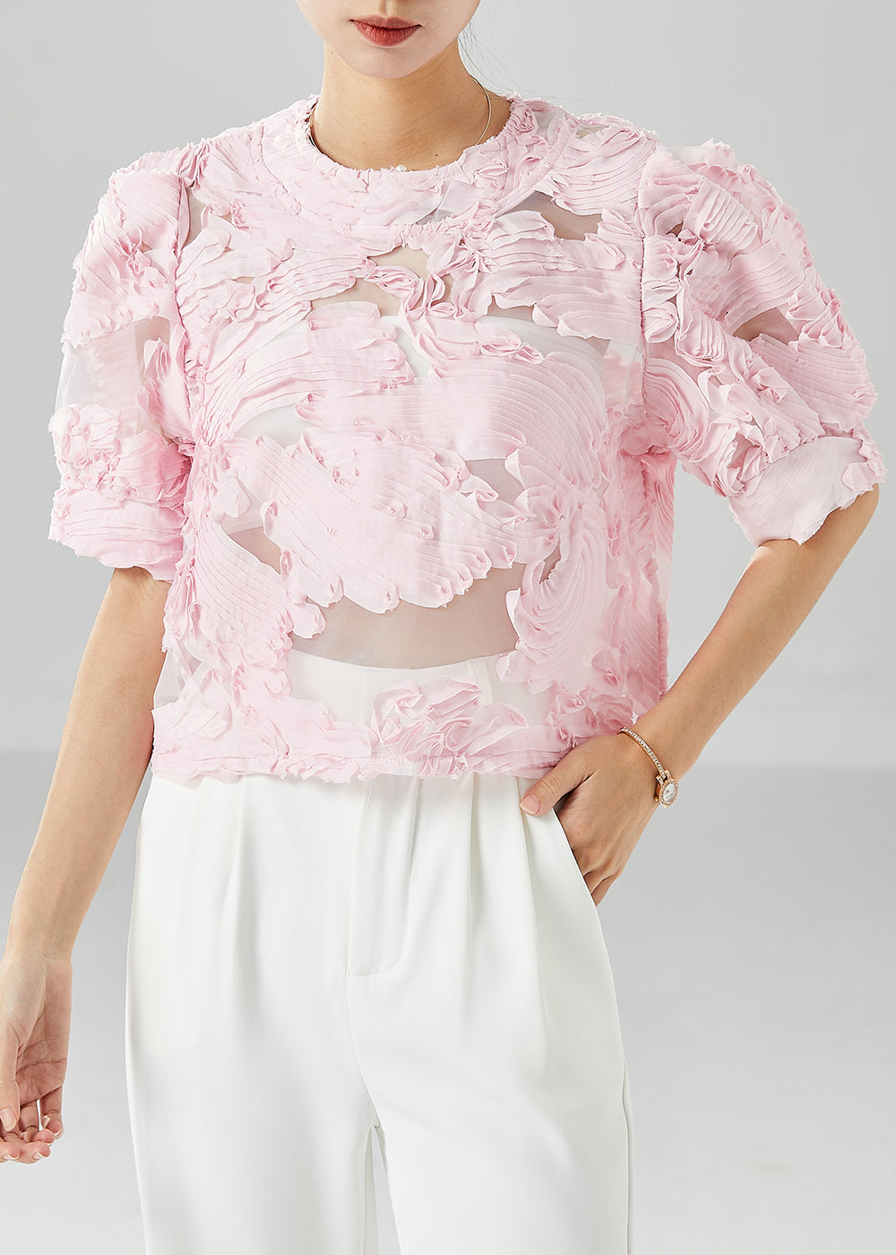 Pink Original Design Tulle Shirts Wrinkled Summer LY6140 - fabuloryshop