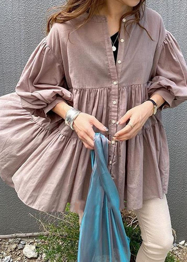 Pink Patchwork Chiffon Blouse Tops O Neck Lantern Sleeve LY2143 - fabuloryshop