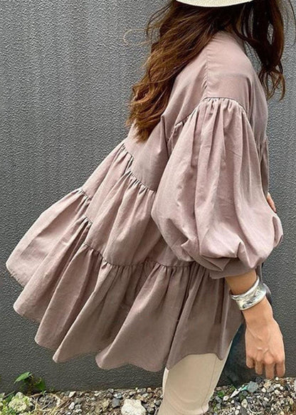 Pink Patchwork Chiffon Blouse Tops O Neck Lantern Sleeve LY2143 - fabuloryshop