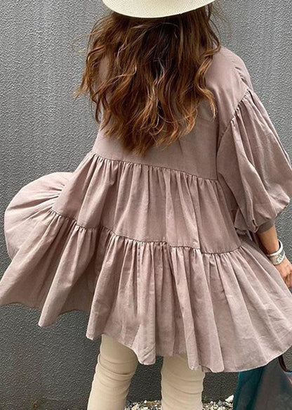 Pink Patchwork Chiffon Blouse Tops O Neck Lantern Sleeve LY2143 - fabuloryshop