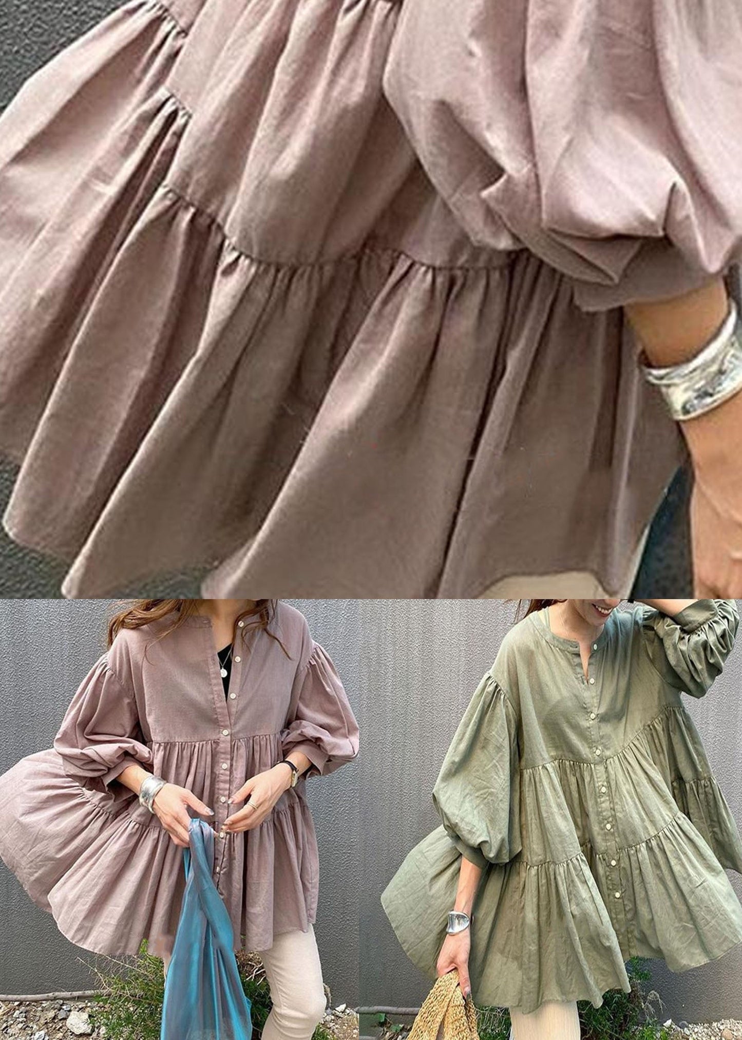 Pink Patchwork Chiffon Blouse Tops O Neck Lantern Sleeve LY2143 - fabuloryshop