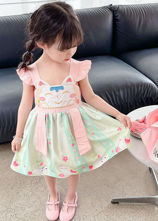 Pink Patchwork Cotton Baby Girls Dresses Embroideried Wrinkled Summer LY6423 - fabuloryshop