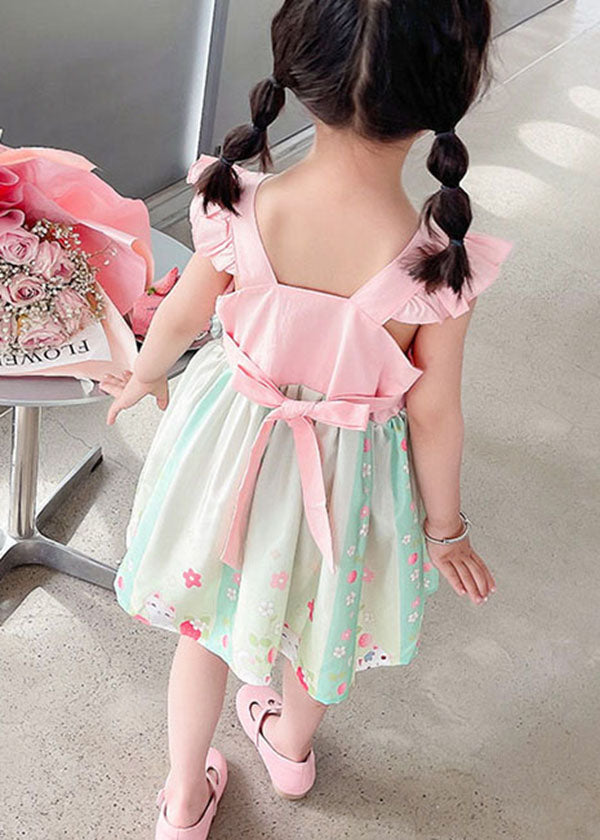 Pink Patchwork Cotton Baby Girls Dresses Embroideried Wrinkled Summer LY6423 - fabuloryshop