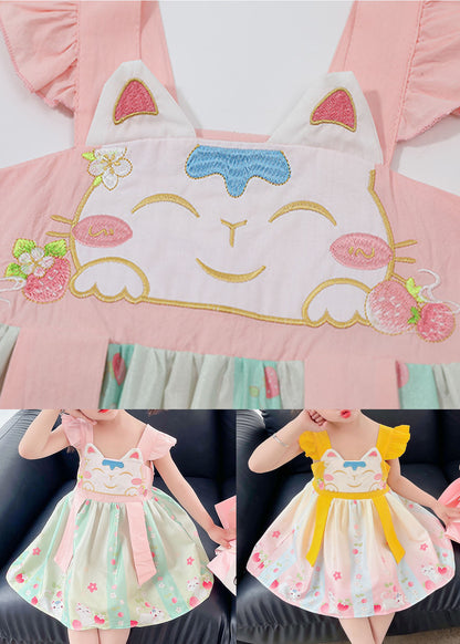 Pink Patchwork Cotton Baby Girls Dresses Embroideried Wrinkled Summer LY6423 - fabuloryshop