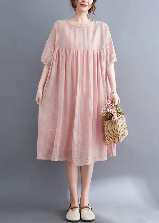 Pink Patchwork Cotton Vacation Dresses Oversized Wrinkled Summer Ada Fashion